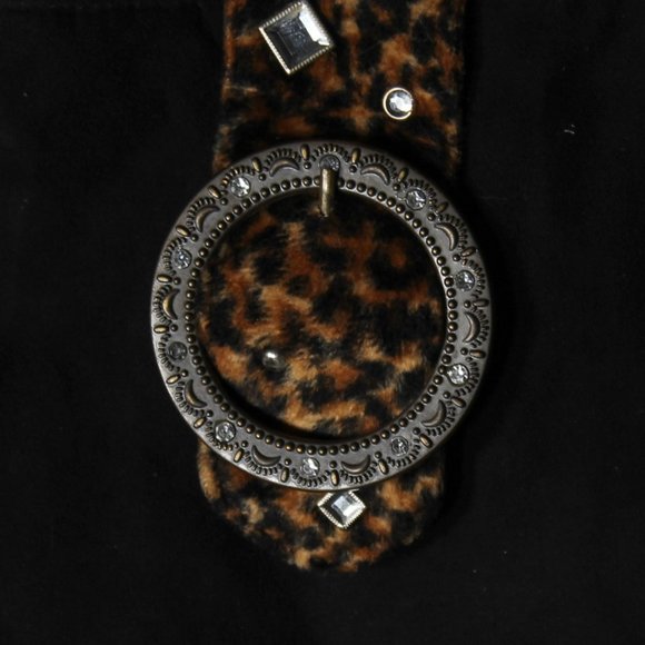 Vintage Y2K Leopard Animal Print and Black Faux Suede Back With XL Buckle Purse - Picture 2 of 5